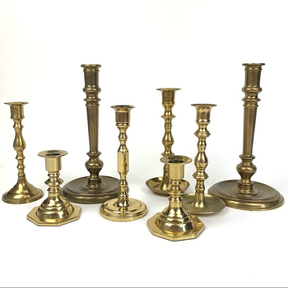 Lot of 8 Brass & Gold Candlesticks wedding decor